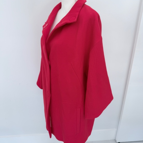 AKRIS Punto Red Mid Length Trench Pea Coat SU 14 Workwear Spring Fashion - Picture 7 of 13